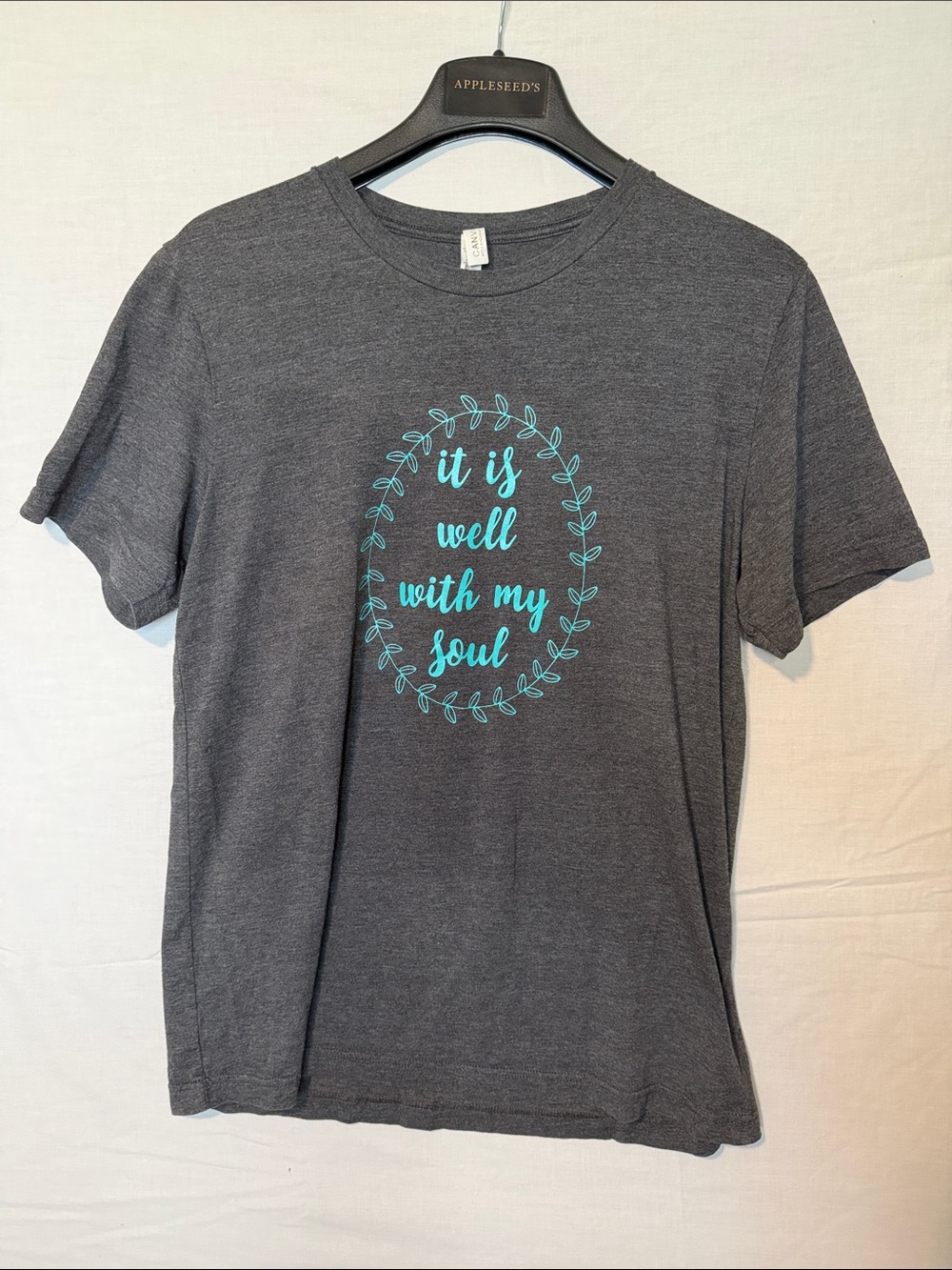 Bella Canvas Charcoal Gray Short Sleeve Tee with Teal Script